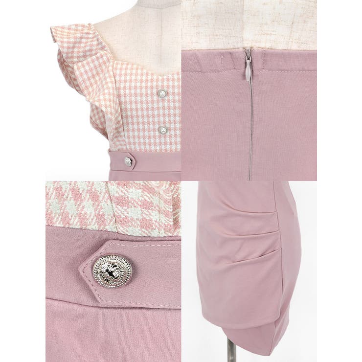 ギンガムチェックフリルハイウエストチューリップ風タイトミニドレス ガーリードレス | Tika | 詳細画像19 