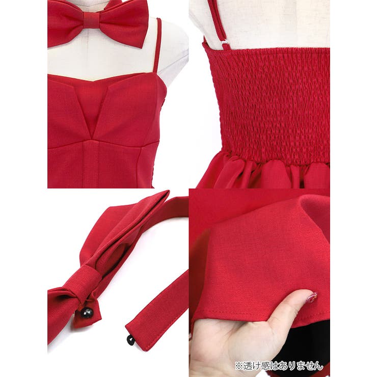 リボンチョーカー付きバストデザインフレアミニドレス ガーリードレス 袖なし | Tika | 詳細画像14 