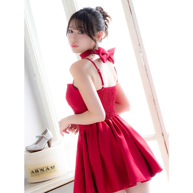 リボンチョーカー付きバストデザインフレアミニドレス ガーリードレス 袖なし | Tika | 詳細画像1 