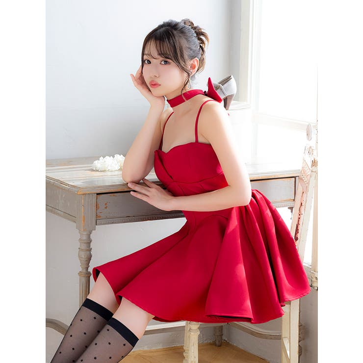 リボンチョーカー付きバストデザインフレアミニドレス ガーリードレス 袖なし | Tika | 詳細画像3 