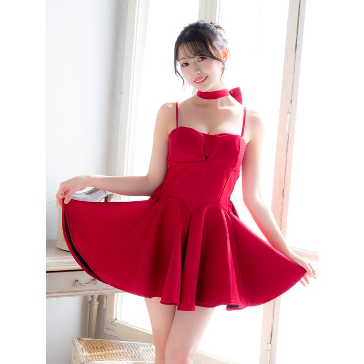 リボンチョーカー付きバストデザインフレアミニドレス ガーリードレス 袖なし | Tika | 詳細画像4 