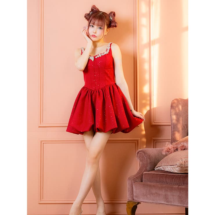 ビジュー×バストカットフレアミニドレス ガーリードレス セクシー | Tika | 詳細画像3 