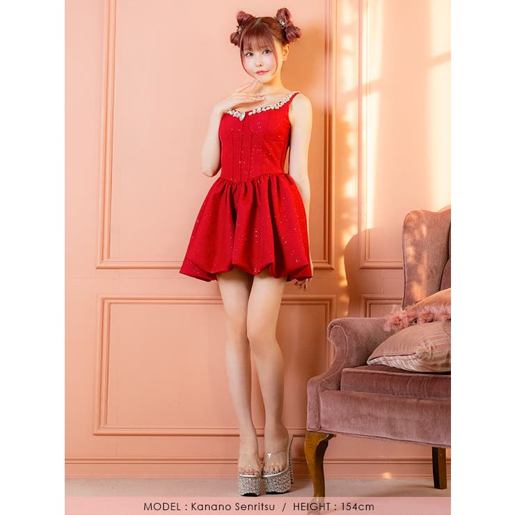 ビジュー×バストカットフレアミニドレス ガーリードレス セクシー | Tika | 詳細画像6 