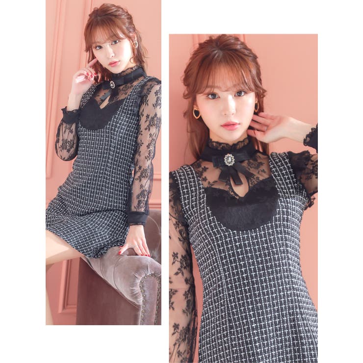 Tika 椎名美月着用 セットアップパフツイードフレアミニドレス Tika 椎名美月着用 セットアップパフツイードフレアミニドレス