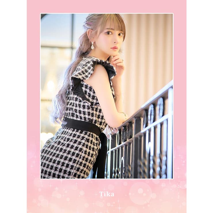 デコルテコードリボンウエストマークモノトーンタイトミニドレス ガーリードレス[品番：XK000011216]｜Tika（ティカ ）のレディースファッション通販｜SHOPLIST（ショップリスト）