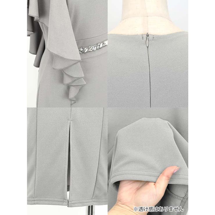 ビジューウエストマークフリルスリーブミディアムドレス エレガントドレス 袖なし | Tika | 詳細画像8 