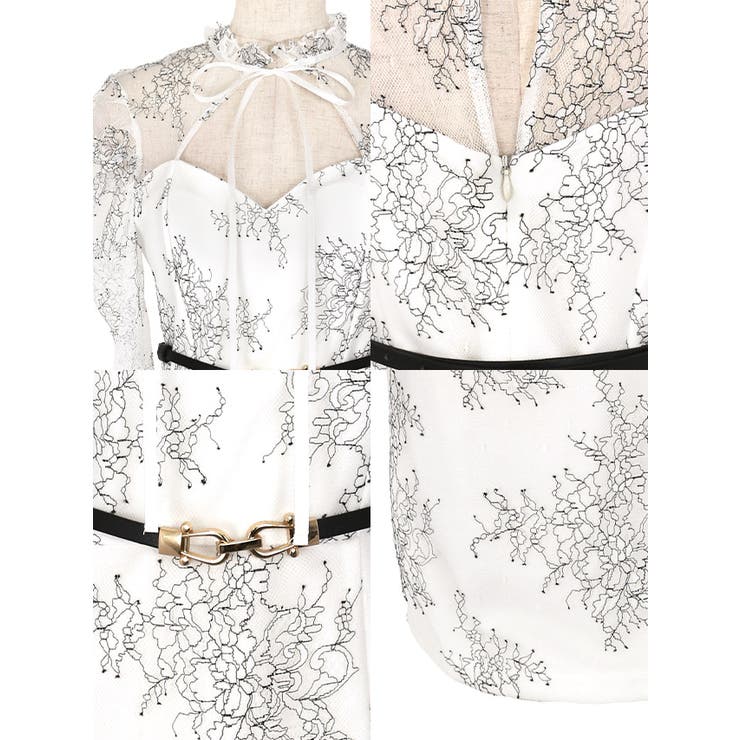 総レースデコルテカットハイウエストマークタイトミニドレス セクシードレス | Tika | 詳細画像13 