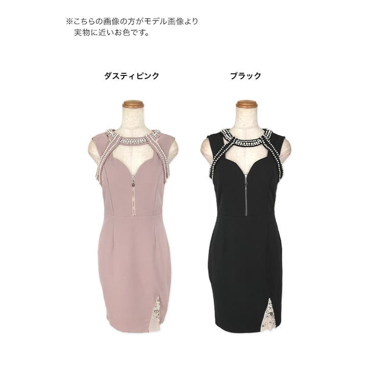 パール×ハーフジップラグジュアリータイトミニドレス セクシー