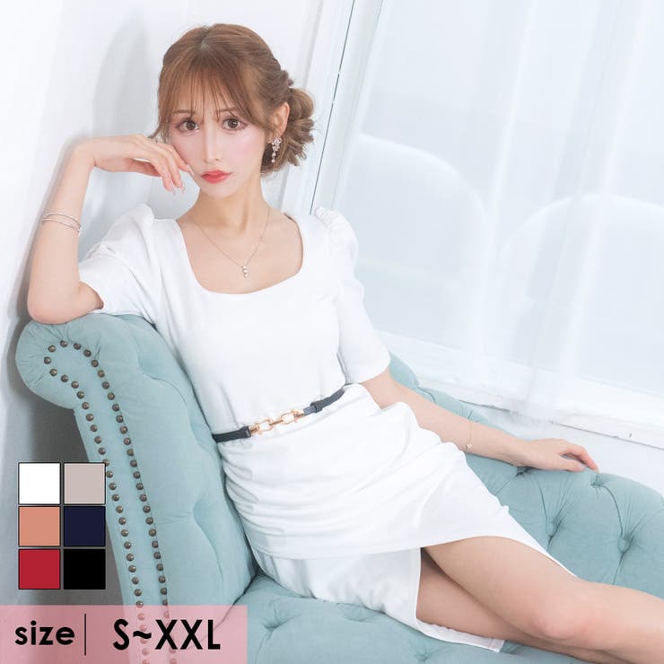 スクエアネックラップ風ミニドレス クラシカルドレス タイトドレス