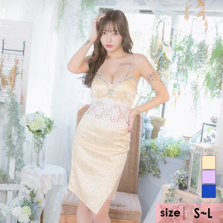 ベージュ | ウエストレースカットビジューラインミニドレス セクシードレス 袖なし | Tika