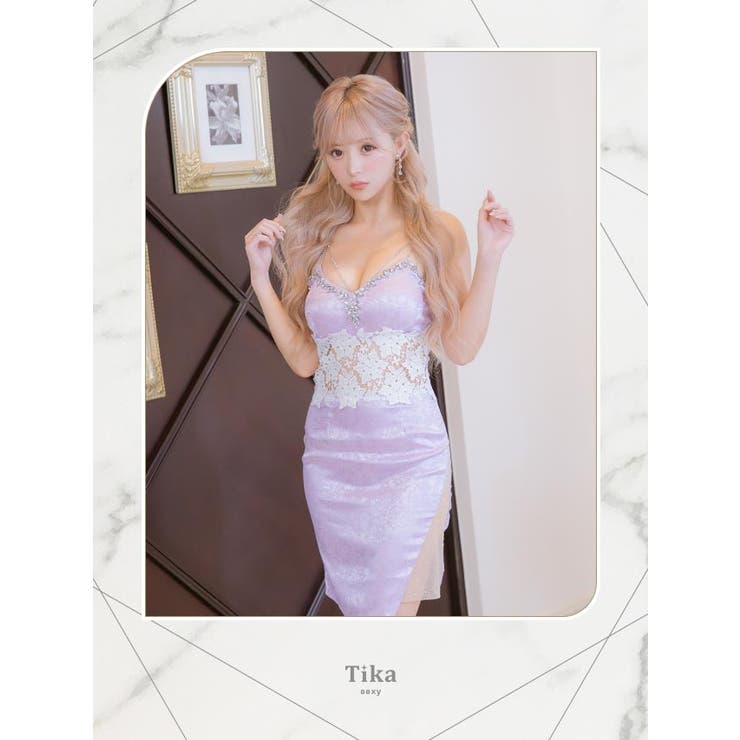ウエストレースカットビジューラインミニドレス セクシードレス 袖なし | Tika | 詳細画像6 