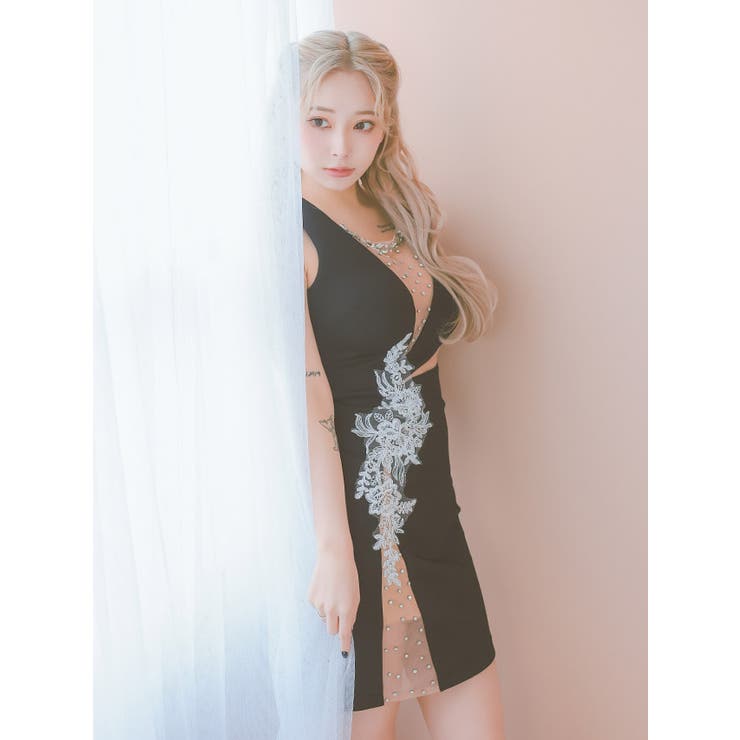 シアービジューヌーディーカットアウトアシンメトリーミニドレス セクシードレス タ… | Tika | 詳細画像9 