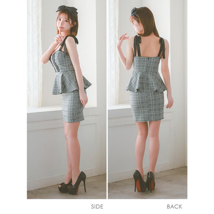 リボンショルダーレースリボンチェック柄ペプラムミニドレス ガーリードレス 袖なし | Tika | 詳細画像6 