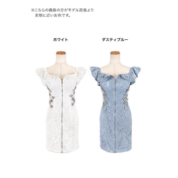 総フラワーレースフリル×フロントジップタイトミニドレス セクシードレス 袖なし | Tika | 詳細画像13 