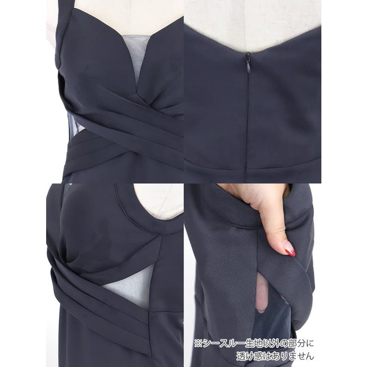 サイドシアーカット×ウエストクロス タイトミディアムドレス エレガントドレス | Tika | 詳細画像9 