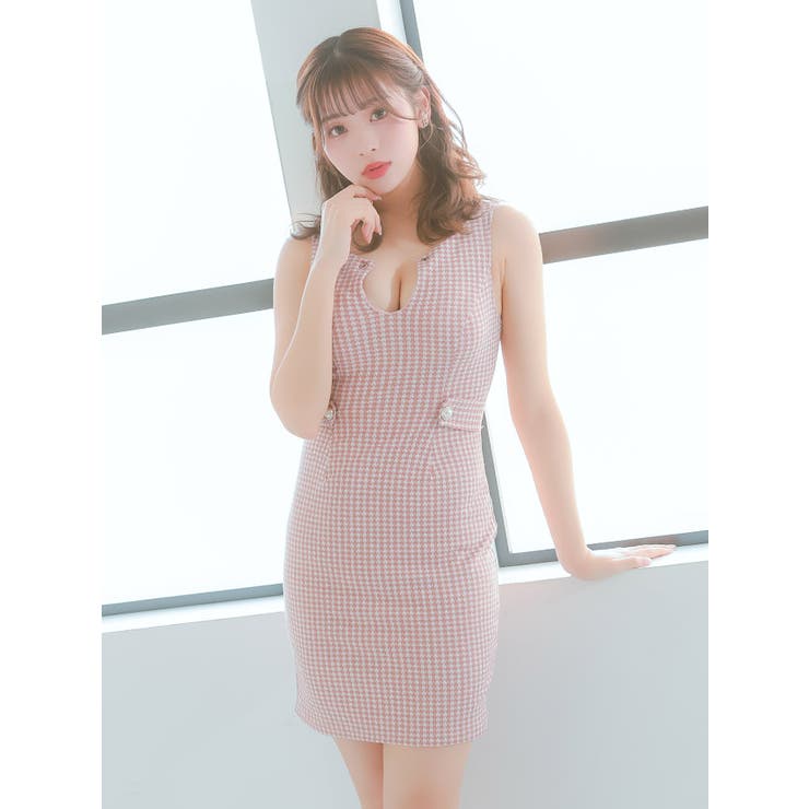 千鳥格子柄バストカット×ウエストマークタイトミニドレス ガーリードレス セクシー | Tika | 詳細画像2 