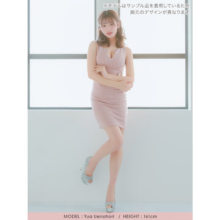 千鳥格子柄バストカット×ウエストマークタイトミニドレス ガーリードレス セクシー | Tika | 詳細画像5 