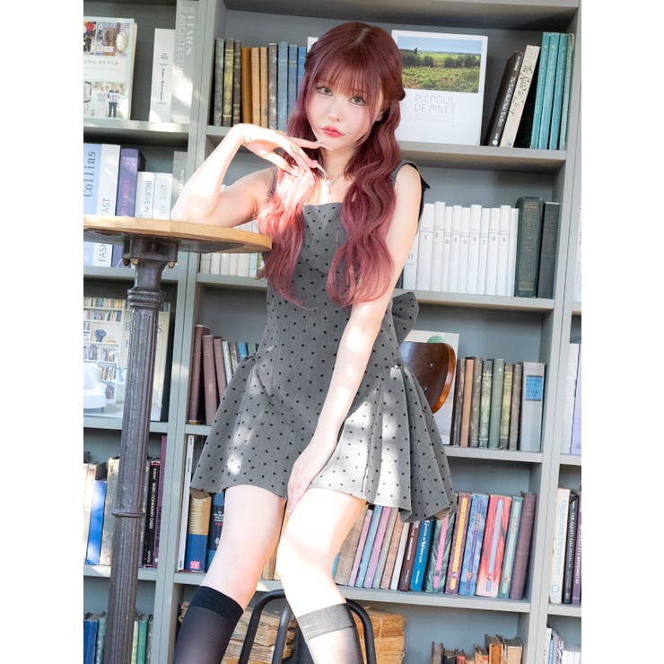 オープンバックリボン×ドット柄フレアミニドレス ガーリードレス セクシー | Tika | 詳細画像11 