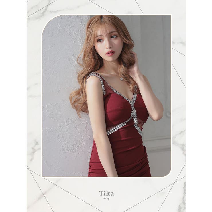 ビジューラインシースルーカットタイトミニドレス セクシードレス タイトドレス | Tika | 詳細画像6 