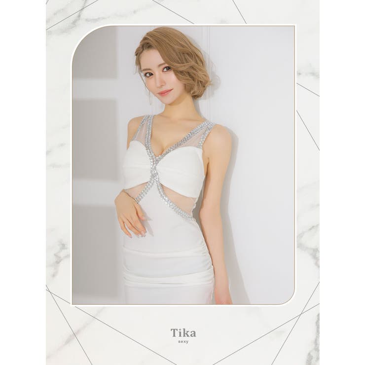 ビジューラインシースルーカットタイトミニドレス セクシードレス タイトドレス | Tika | 詳細画像1 