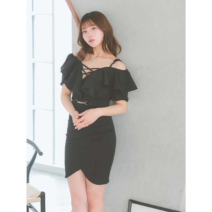 デコルテコードオフショル×フリルタイトミニドレス ガーリードレス オープンショル… | Tika | 詳細画像7 