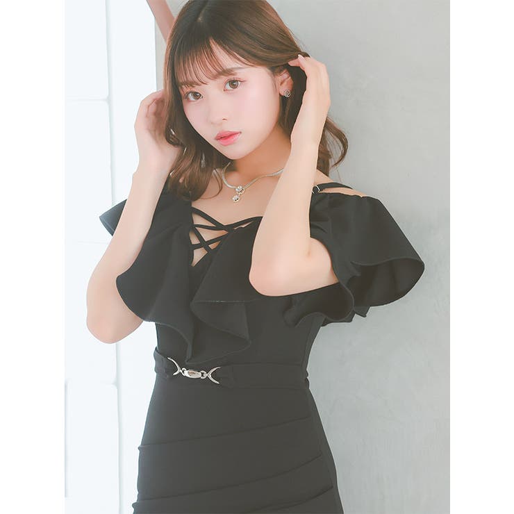 デコルテコードオフショル×フリルタイトミニドレス ガーリードレス オープンショル… | Tika | 詳細画像10 