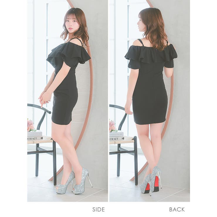 デコルテコードオフショル×フリルタイトミニドレス ガーリードレス オープンショル… | Tika | 詳細画像12 