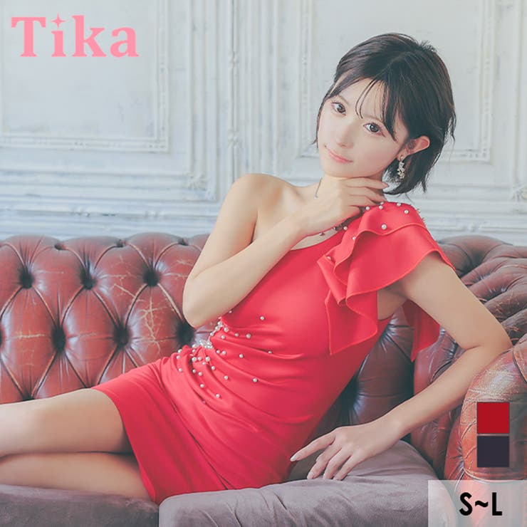 Tika ワインレッド オフショルダードレス S ロングドレス