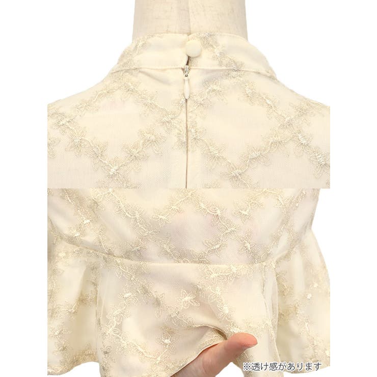 フラワー刺繍チェックネックリボン×ハーフジップミニドレス ガーリードレス 袖あり | Tika | 詳細画像15 