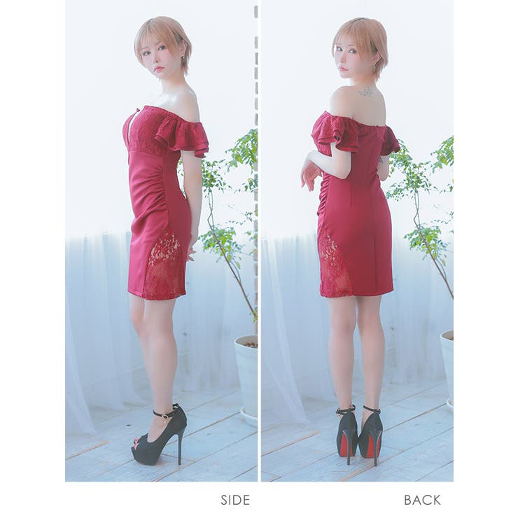 ヌーディーレースカットオフショルタイトミニドレス セクシードレス 袖あり | Tika | 詳細画像10 