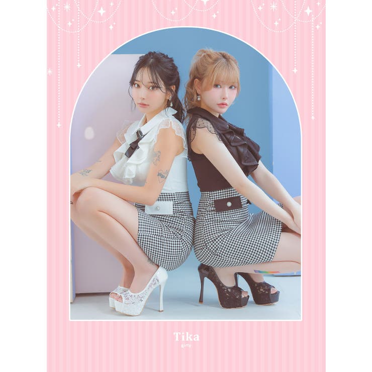 Tika キャバドレス ドットシアー×フリルサイハイウエストチェック