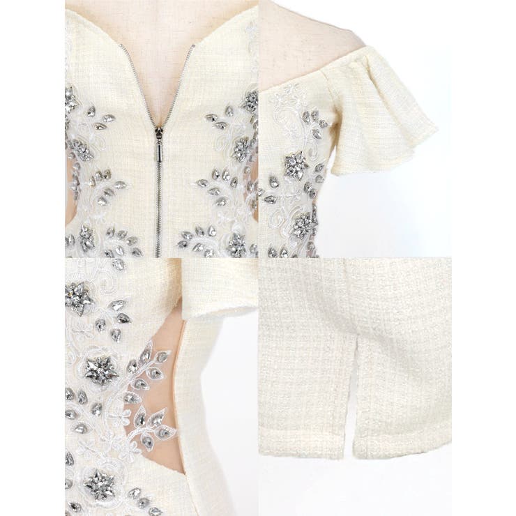 サイドシースルーフルジップモチーフビジュータイトミニドレス ガーリードレス | Tika | 詳細画像12 