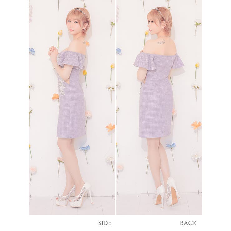 サイドシースルーフルジップモチーフビジュータイトミニドレス ガーリードレス | Tika | 詳細画像10 