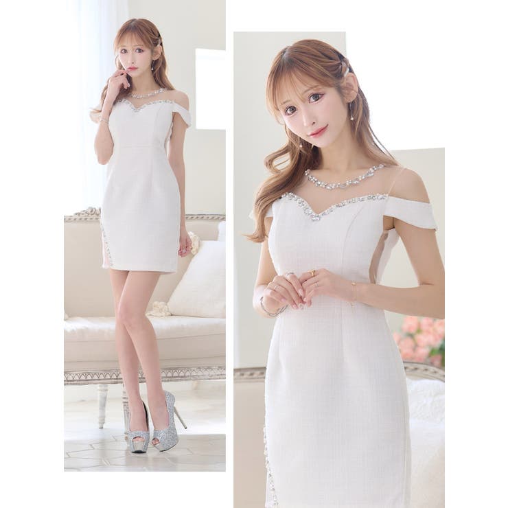 ハートカットツイードビジューラインシースルータイトミニドレス エロかわドレス[品番：XK000012682]｜Tika（ティカ ）のレディースファッション通販｜SHOPLIST（ショップリスト）