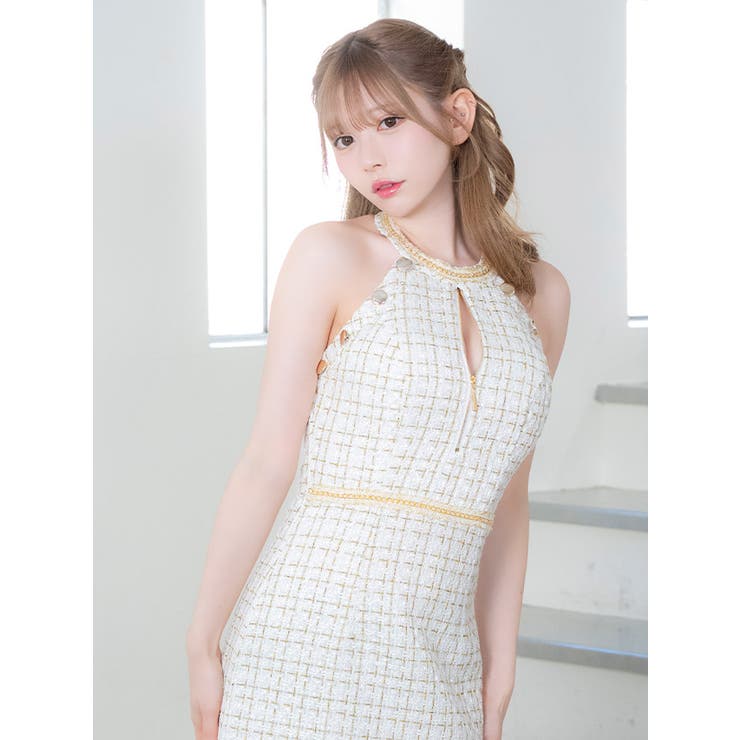 バストカット×アメリカンスリーブタイトツイードミニドレス セクシードレス 袖なし | Tika | 詳細画像3 