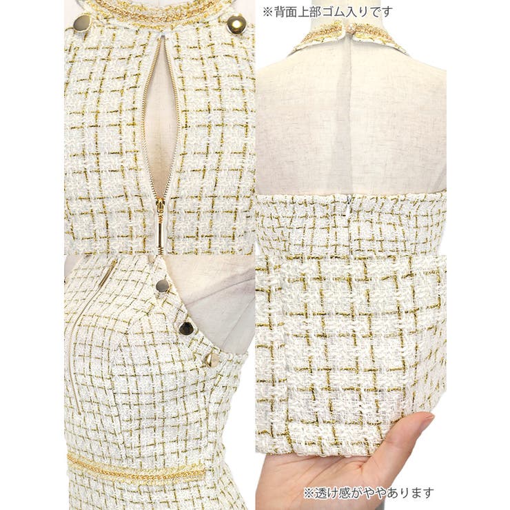 バストカット×アメリカンスリーブタイトツイードミニドレス セクシードレス 袖なし | Tika | 詳細画像13 