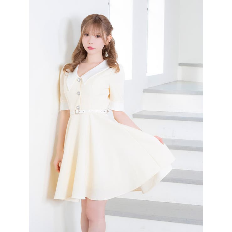 ラメ×ツイード襟デザインAラインフレアワンピースミニドレス ガーリードレス 袖あり | Tika | 詳細画像7 