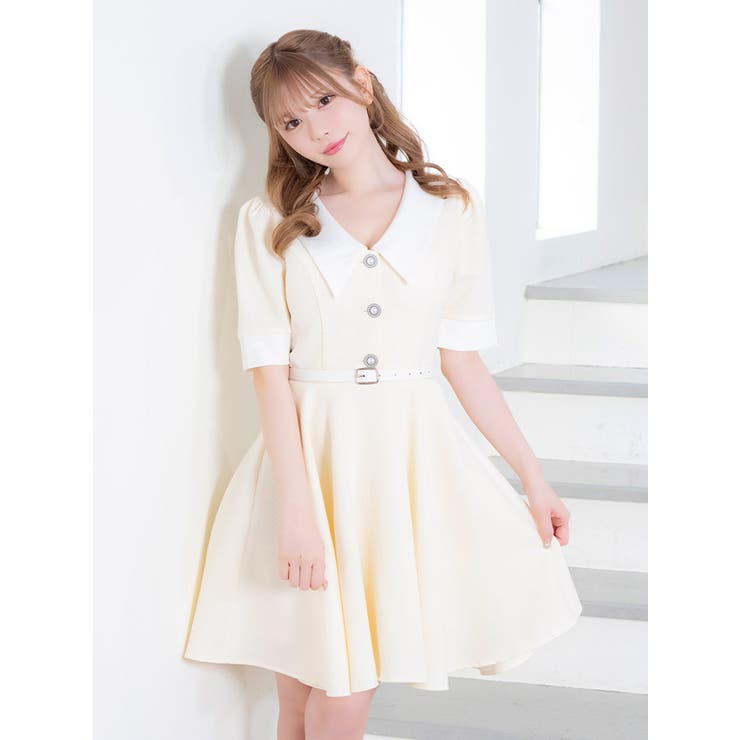 ラメ×ツイード襟デザインAラインフレアワンピースミニドレス ガーリードレス 袖あり | Tika | 詳細画像10 