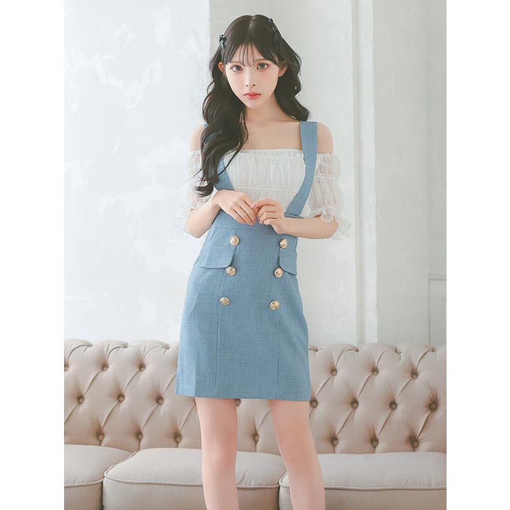 買い保障できる オフショル×サロペット風ダブルボタンタイトミニドレス 韓国 トートバッグ