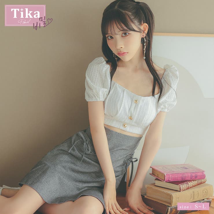 ウエストカット×パフスリーブマーメイドワンピース 韓国ワンピース 韓国ドレス | Tika | 詳細画像1 
