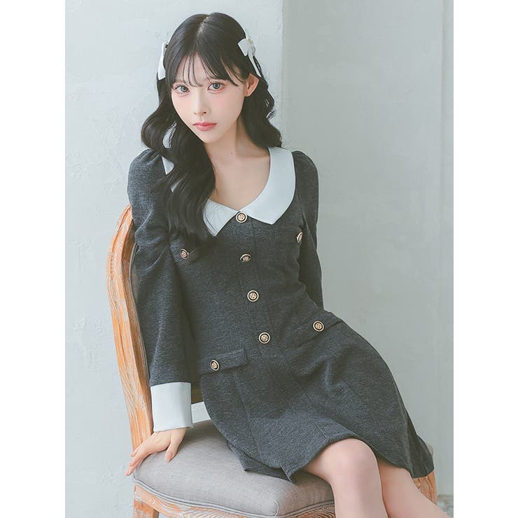パーティードレス Aライン ウエストベルト 韓国 vi-626 Retica パーティードレス 大きいサイズ 結婚式 服装 袖あり