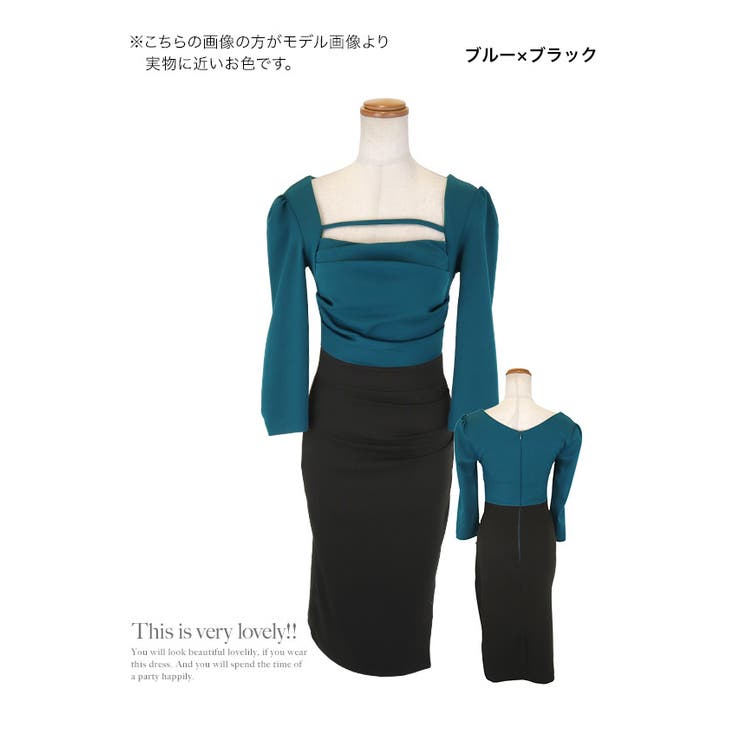 スクエアネックコード×スリットハイウエストタイトミディアムドレス 韓国ドレス | Tika | 詳細画像8 