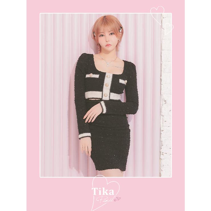ウエストカットニット×スパンコールタイトミニドレス 韓国ドレス セクシードレス | Tika | 詳細画像2 