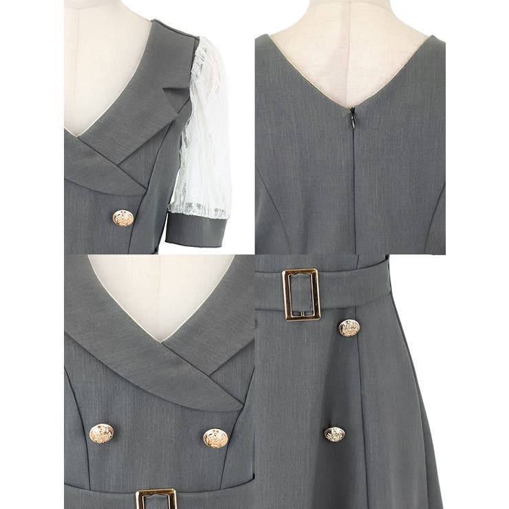 レースパフスリーブ×襟デザインAラインフレアワンピース 韓国ドレス 袖あり | Tika | 詳細画像9 