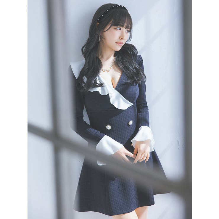 クラシカルガーリーモノトーンAラインミニドレス 韓国ドレス
