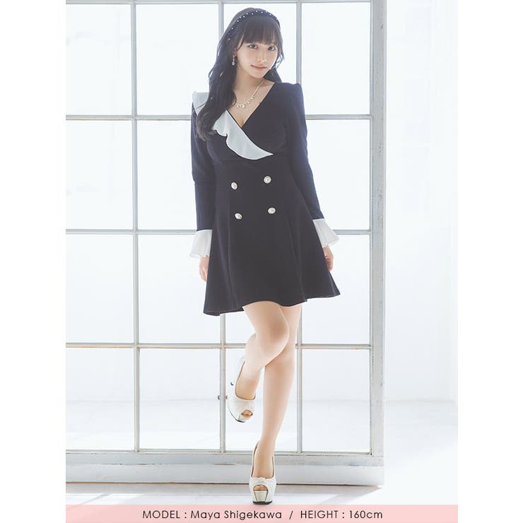 クラシカルガーリーモノトーンAラインミニドレス 韓国ドレス