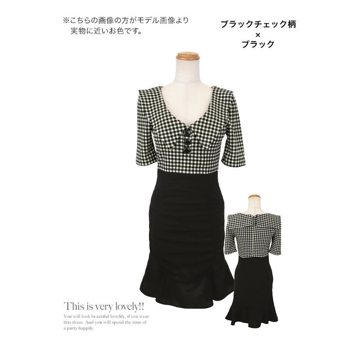 チェック×襟デザインドロスト風タイトミニドレス 韓国ドレス 袖あり | Tika | 詳細画像8
