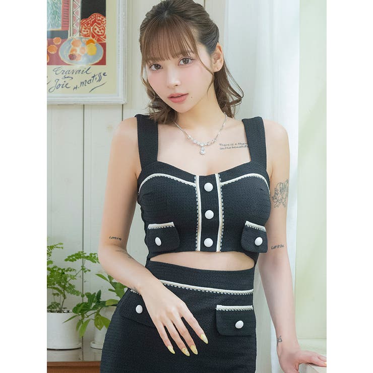 バイカラー×同色ボタンタイトミニドレス 韓国ドレス ガーリードレス | Tika | 詳細画像2 