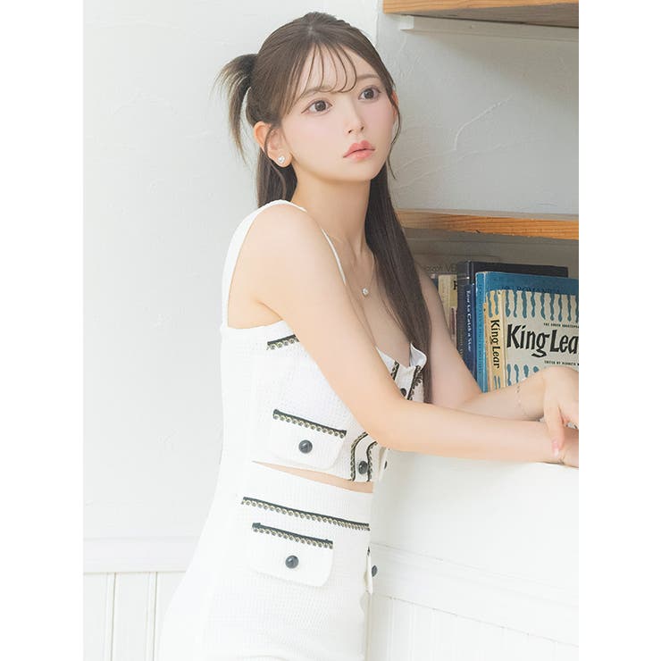 バイカラー×同色ボタンタイトミニドレス 韓国ドレス ガーリードレス | Tika | 詳細画像8 