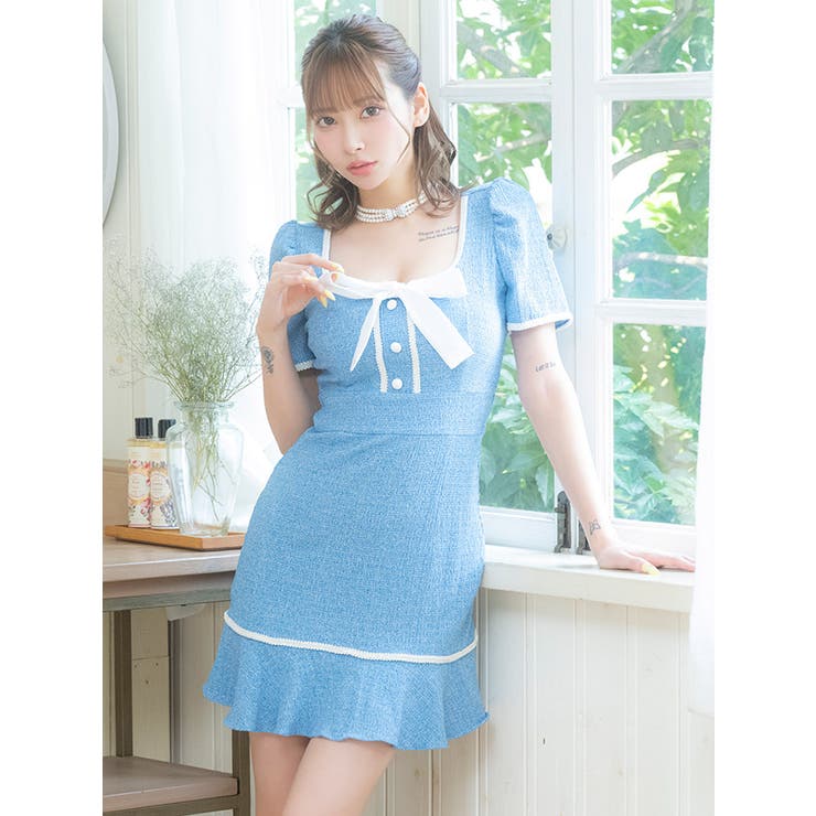 パフスリーブ×裾フリルタイトミニドレス 韓国ドレス ガーリードレス | Tika | 詳細画像4 